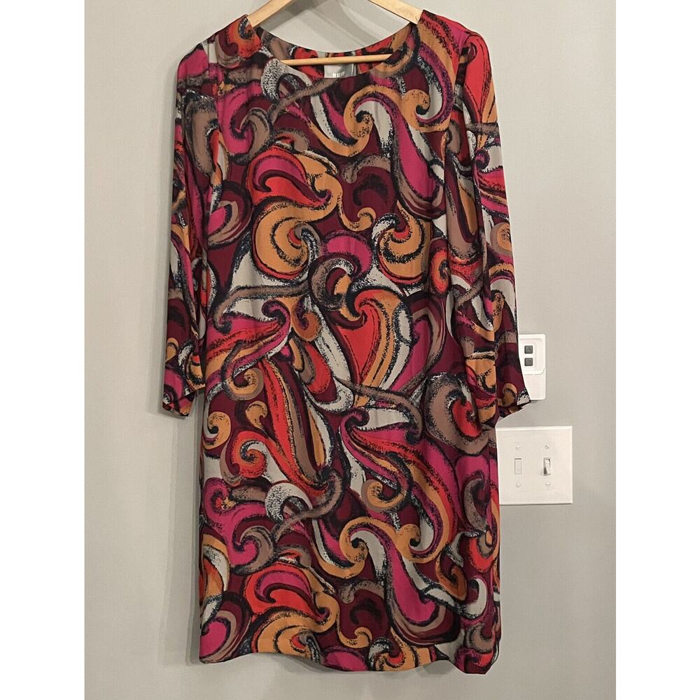 Maeve Dress Flavia Swirl Pink Orange Anthropologie Long Sleeve Mini Women M